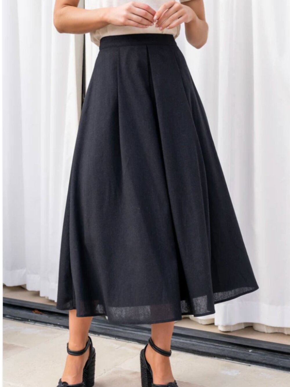 NWT Pleated Black Midi Skirt - Picture 2 of 7